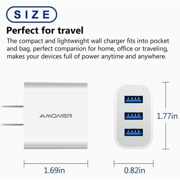 Amoner—2Pack 15W 3-Port Plug Power Adapter USB-C, Wide Compatibility (NEW) - Picture 7 of 8